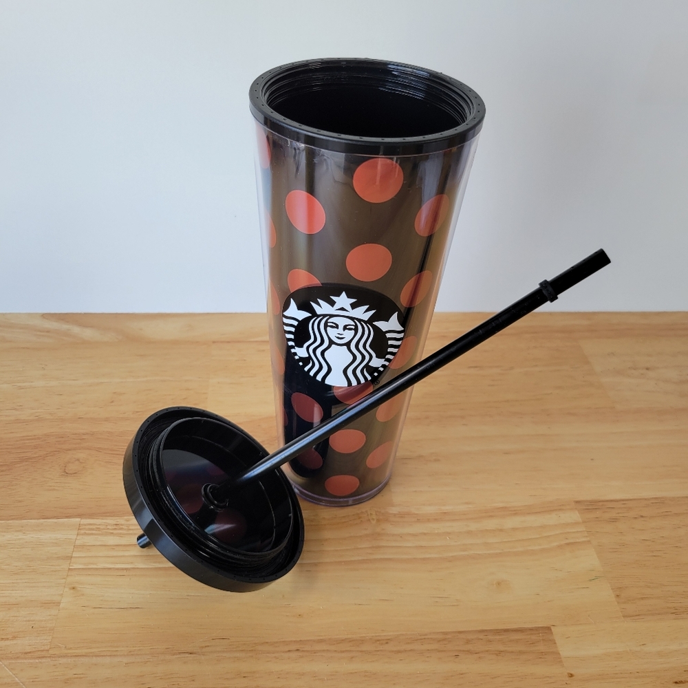 Starbucks 24 oz Tumbler Black Rose Gold Polka Dots Limited Edition 0 - Picture 5 of 7